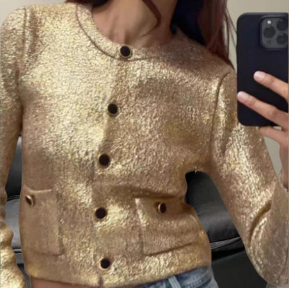 Dames Élégant gilet en tricot avec des paillettes luxueuses et des poches pratiques Chic und Stil