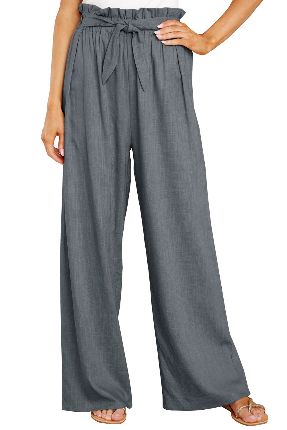 High-waisted linen pants for women with a tie belt Chic and Style