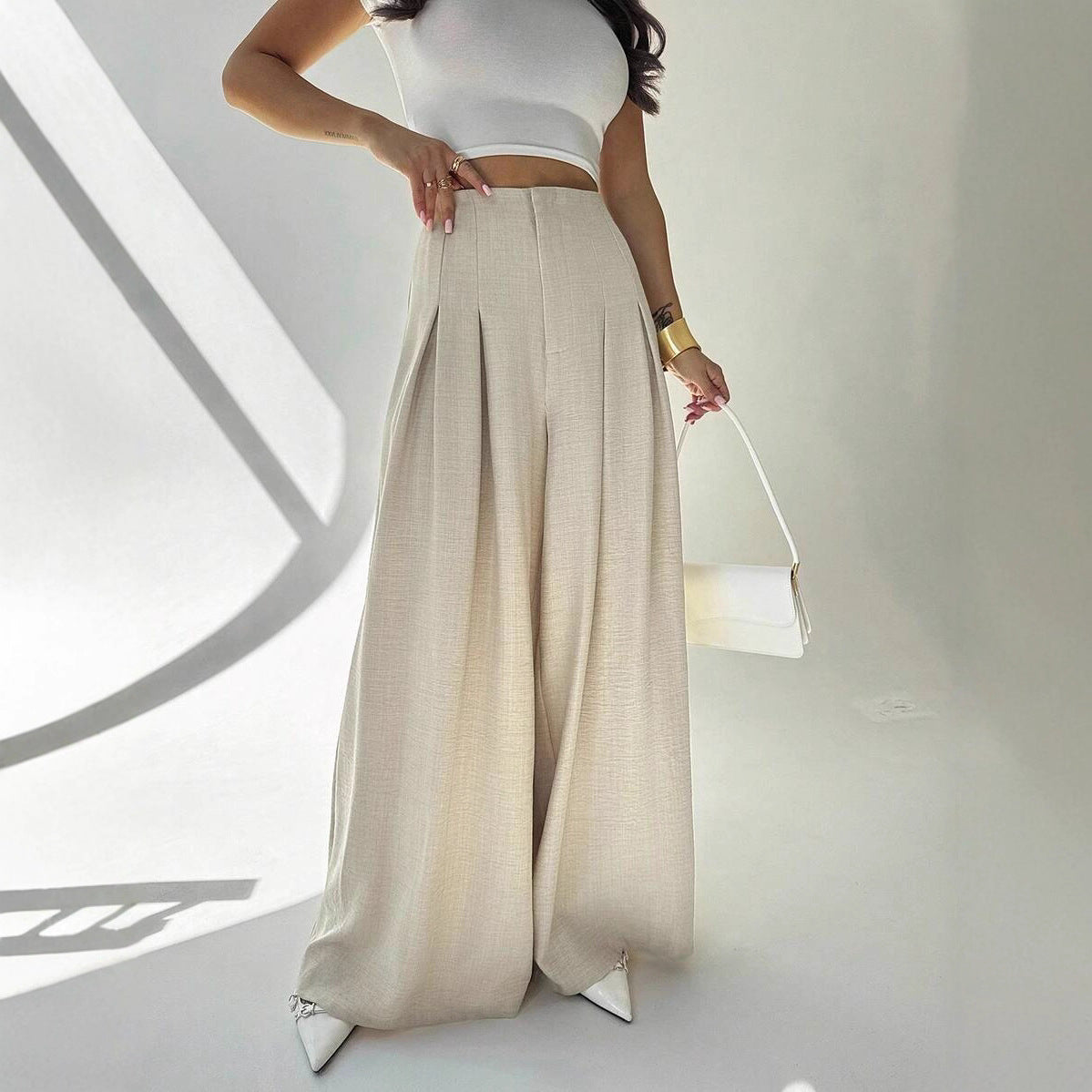 Wide palazzo pants for women with elegant pleats and high waist Chic and Style