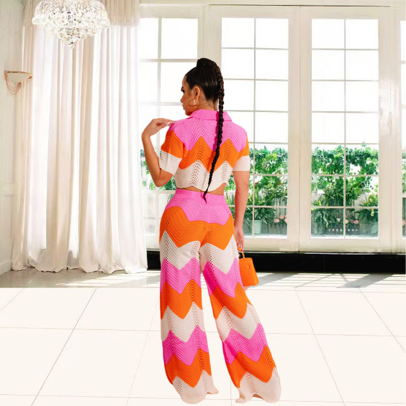 Ladies' set with crochet crop top and wide palazzo pants Chic and Style