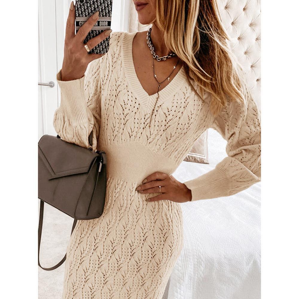 Robe en tricot pour femmes avec motif semi-transparent et élégant décolleté en V Chic und Stil