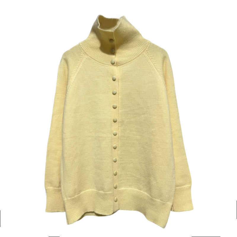 Dames Cardigan en tricot de haute qualité avec col montant et détails de boutons Chic und Stil
