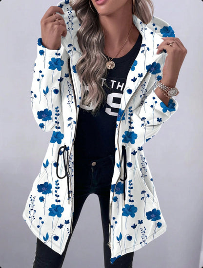 Manteau à capuche et fermeture éclair intégrale pour femmes à imprimé floral Chic und Stil