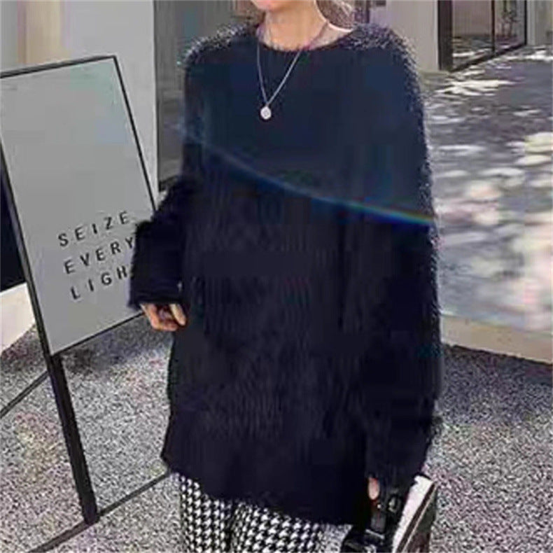 Femmes Pull en peluche à col rond avec coupe décontractée et taille oversize Chic und Stil