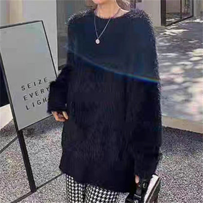 Femmes Pull en peluche à col rond avec coupe décontractée et taille oversize Chic und Stil