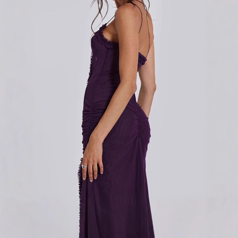 Robe maxi séduisante pour femmes avec décolleté en V profond et détails volants Chic und Stil