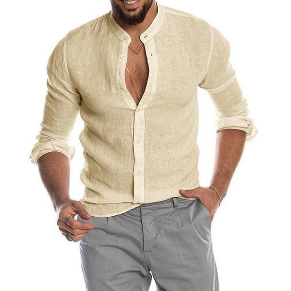 Chemise en lin pour hommes avec un col Henley moderne et une structure Chic und Stil