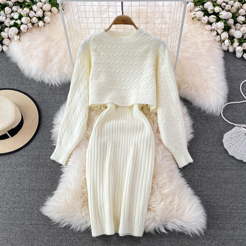 Robe en tricot à tresses pour femmes avec partie pull courte Chic und Stil