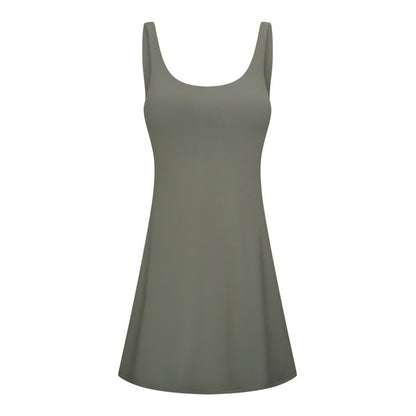Robe de loisirs pour dames avec décolleté rond profond et silhouette évasée Chic und Stil