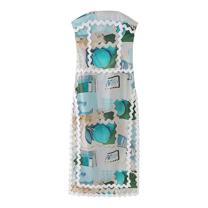 Robe maxi bandeau pour femmes avec un design imprimé ludique et un ourlet élégant Chic und Stil