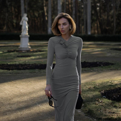 Dames Élégante Robe Maxi à Manches Longues Chic und Stil