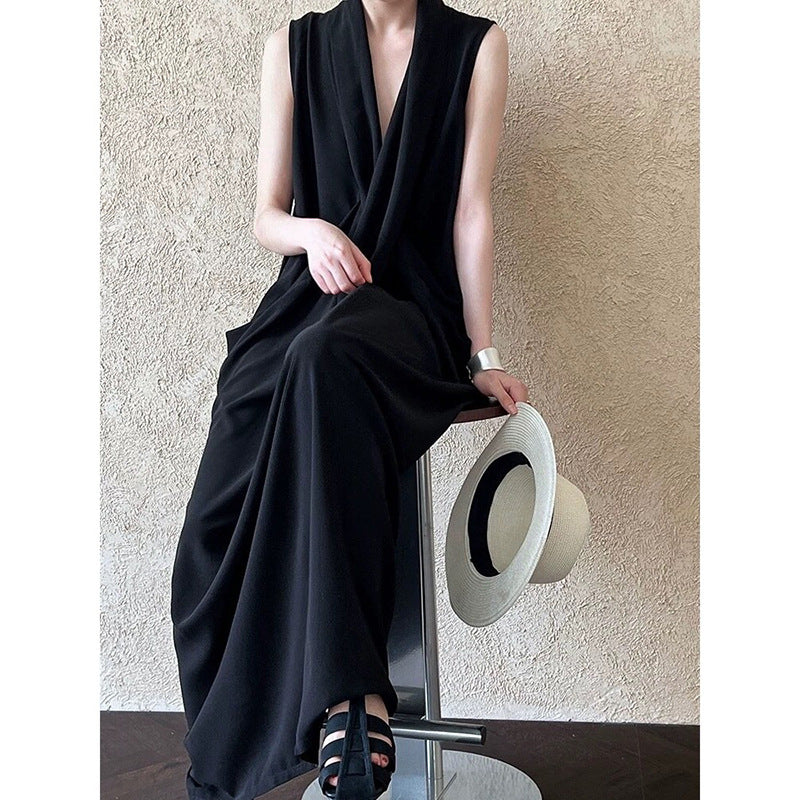 Robe maxi sans manches drapée pour femmes Chic und Stil