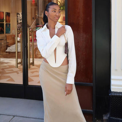 Dames Haut de blouse structuré élégant avec décolleté plongeant Chic und Stil