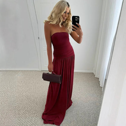 Robe maxi femme avec un haut froncé raffiné et une jupe fluide Chic und Stil