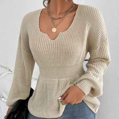 Pull en tricot féminin à la mode avec un matériau doux et un charmant décolleté en V Chic und Stil