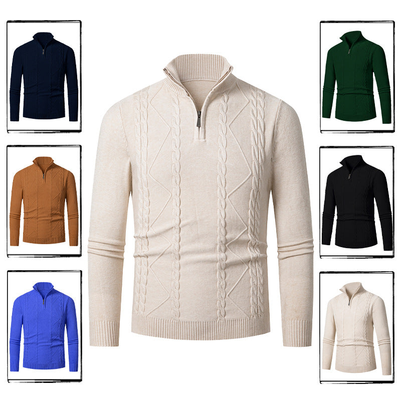Knitted pull for men with half zip and textured pattern Chic und Stil