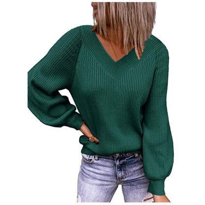 Pull en tricot pour femmes avec décolleté en V et manches bouffantes Chic und Stil
