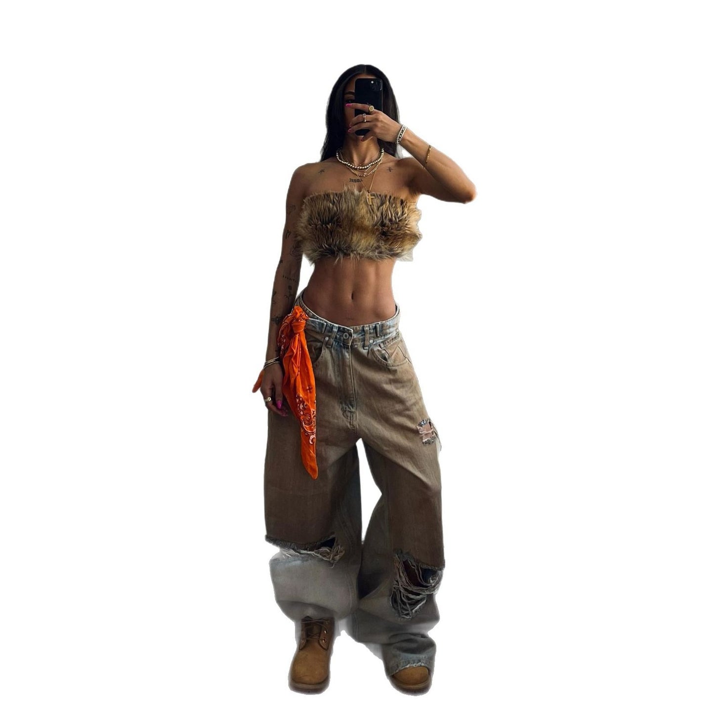 Baggy jeans for women with frayed hem and worn look Chic and Style