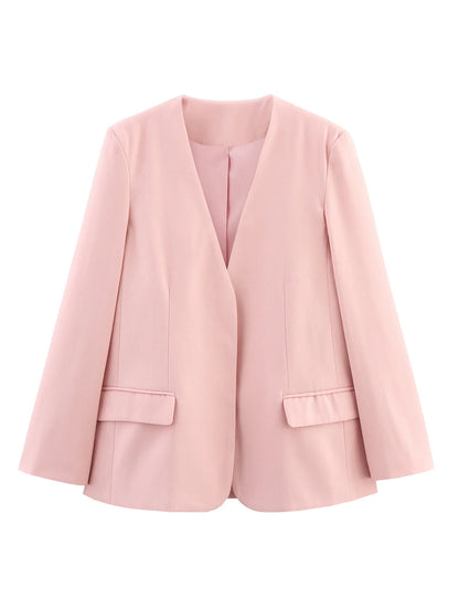 Blazer féminin tendance sans fermeture avec silhouette élégante Chic und Stil