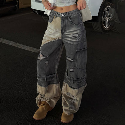 Dames Cargo-Jeans avec un lavage unique et des détails déchirés Chic und Stil
