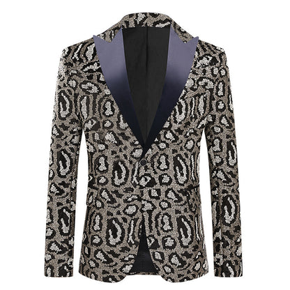 Elegant men's sequin blazer with modern leopard print Chic and Style
