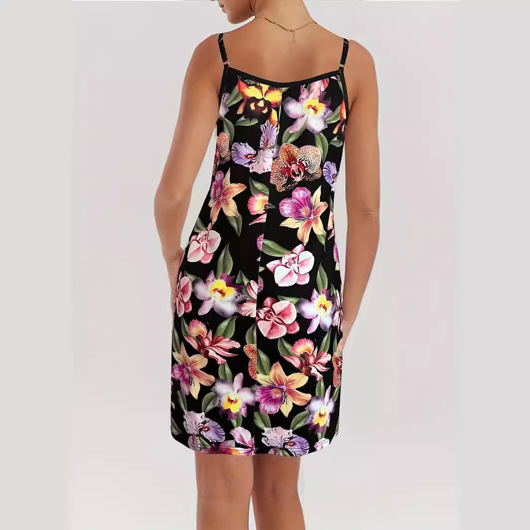 Dames motif floral spaghetti bretelles mini robe Chic und Stil