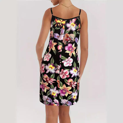 Dames motif floral spaghetti bretelles mini robe Chic und Stil