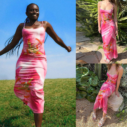 Dames motif floral robe maxi à bretelles spaghetti Chic und Stil