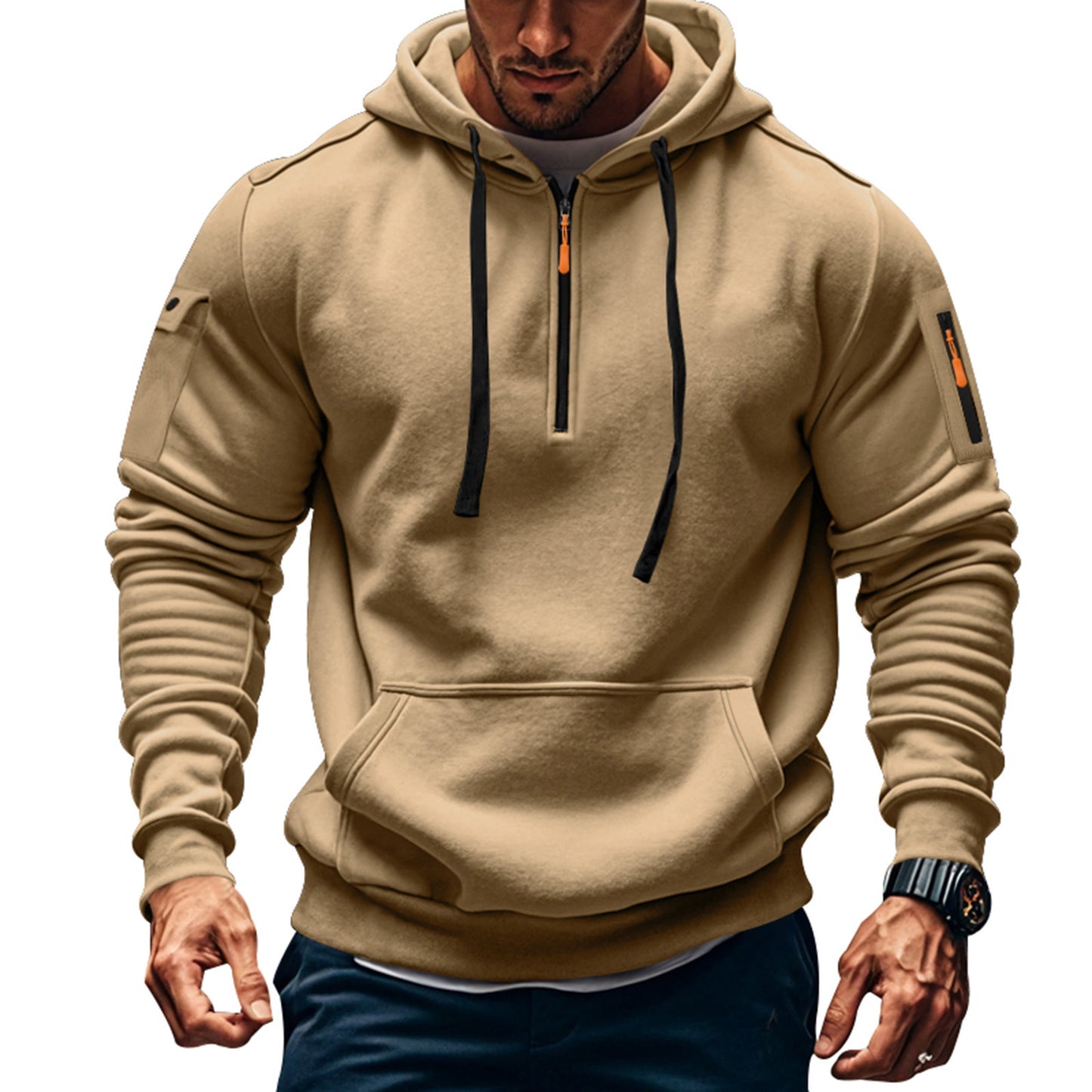 Functional hoodie for men with contrasting zipper and practical pockets Chic and Style