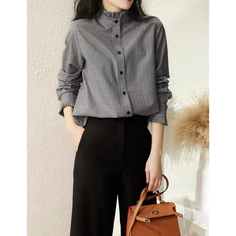 Blouse à col volants à carreaux Chic und Stil pour femmes