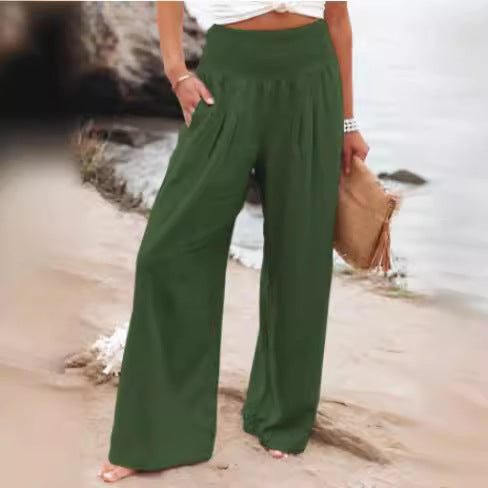 Light linen pants for women with elastic waist and wide fit Chic und Stil