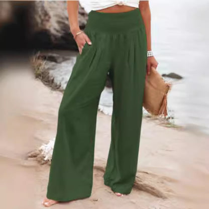 Light linen pants for women with elastic waist and wide fit Chic und Stil