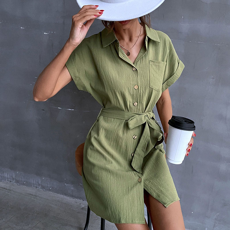 Robe chemise à boutonnière pour femmes avec ceinture à nouer Chic und Stil