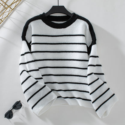 Pull en tricot décontracté pour femmes avec motif rayé bloquant et coupe ample Chic und Stil