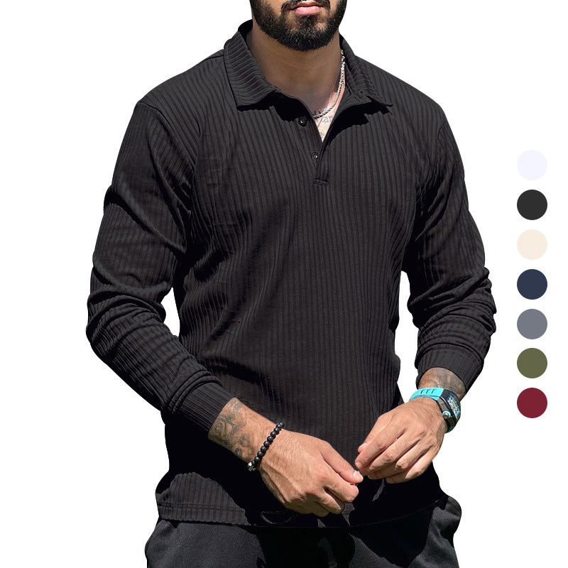 Long knit pullover for men with structured design and button placket Chic und Stil
