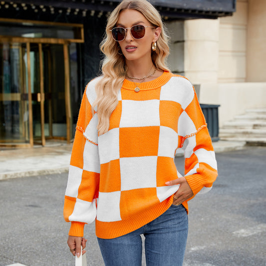 Women's Plaid Sweater in Breathable Knitwear Chic und Stil