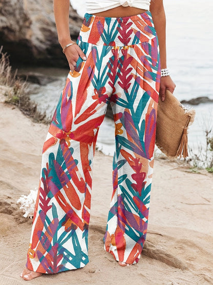 Pantalon d'été ample pour femmes avec imprimé floral et ceinture élastique Chic und Stil