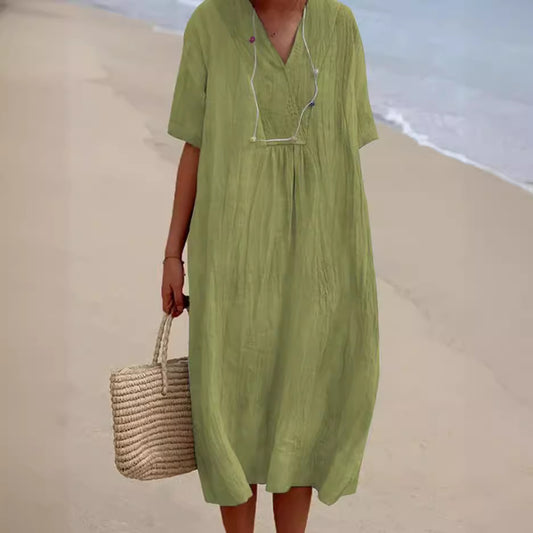 Robe de plage décontractée pour femmes avec décolleté en V et ourlet large Chic und Stil