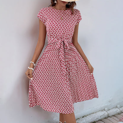 Robe midi à imprimé floral pour femmes avec cordon de taille réglable Chic und Stil
