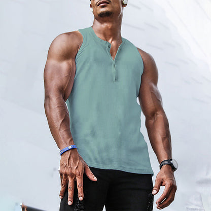 Men's sleeveless sports tank top with button placket and breathable fabric Chic and Style