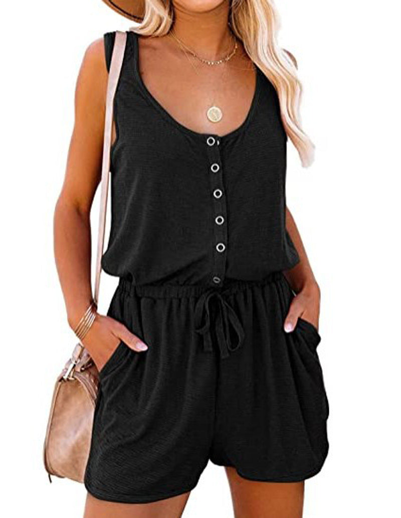 Ladies' Button-Up Leisure Overalls Chic and Stil