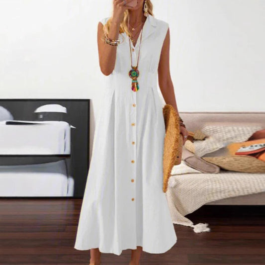 Robe maxi d'été pour dames avec patte de boutonnage et design sans manches Chic und Stil