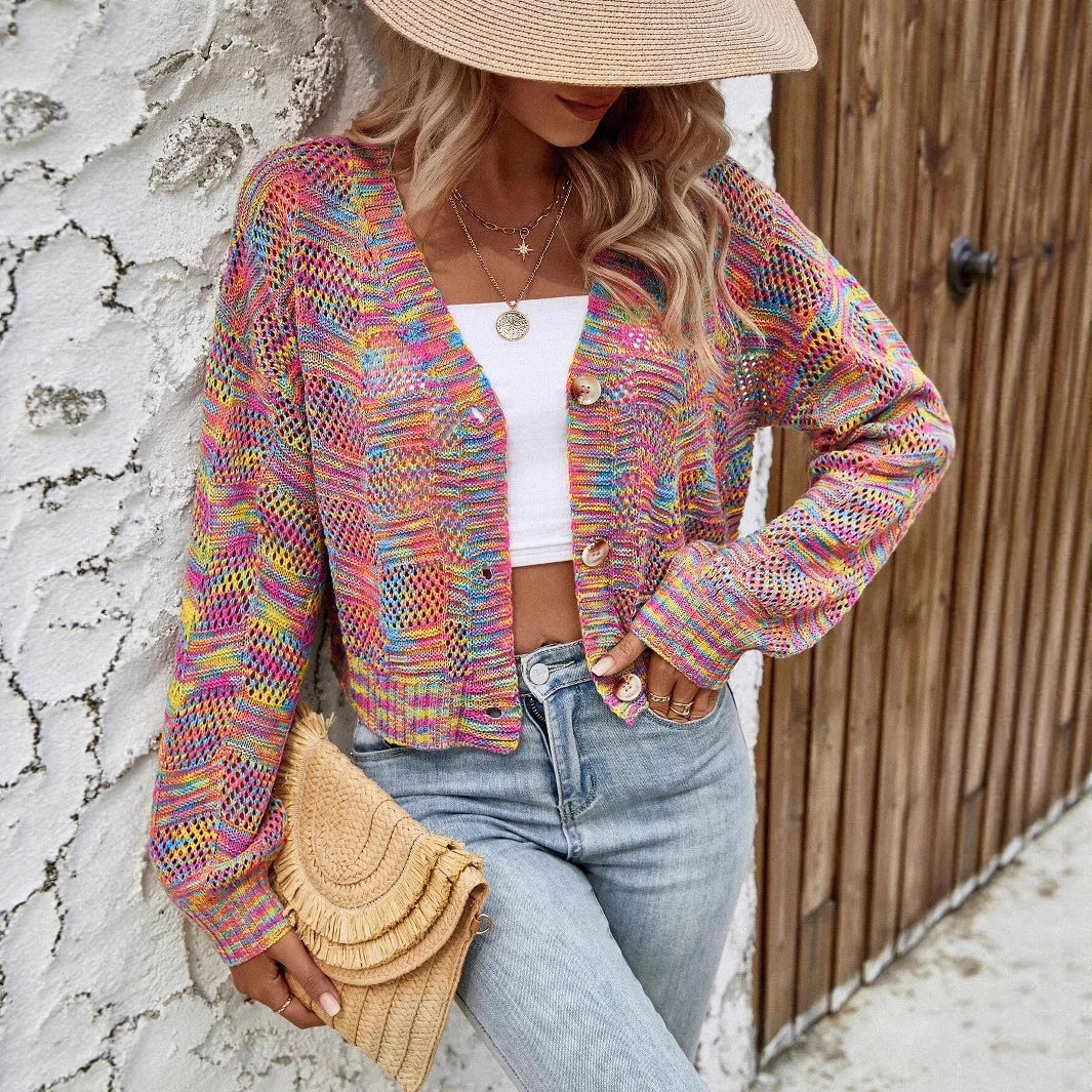 Dames gilet en tricot décontracté avec motif en filet coloré Chic und Stil