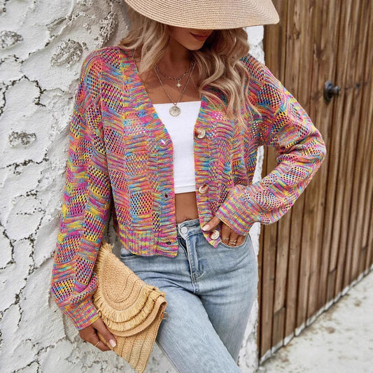 Dames gilet en tricot décontracté avec motif en filet coloré Chic und Stil