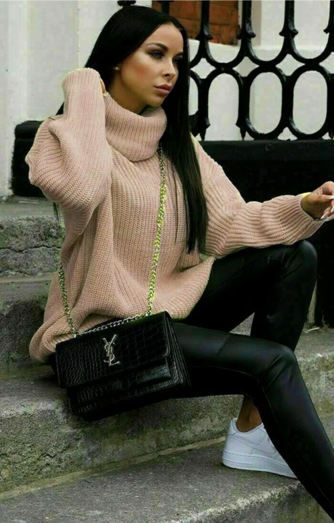 Pull en tricot oversized pour femmes avec col montant et coupe décontractée Chic und Stil