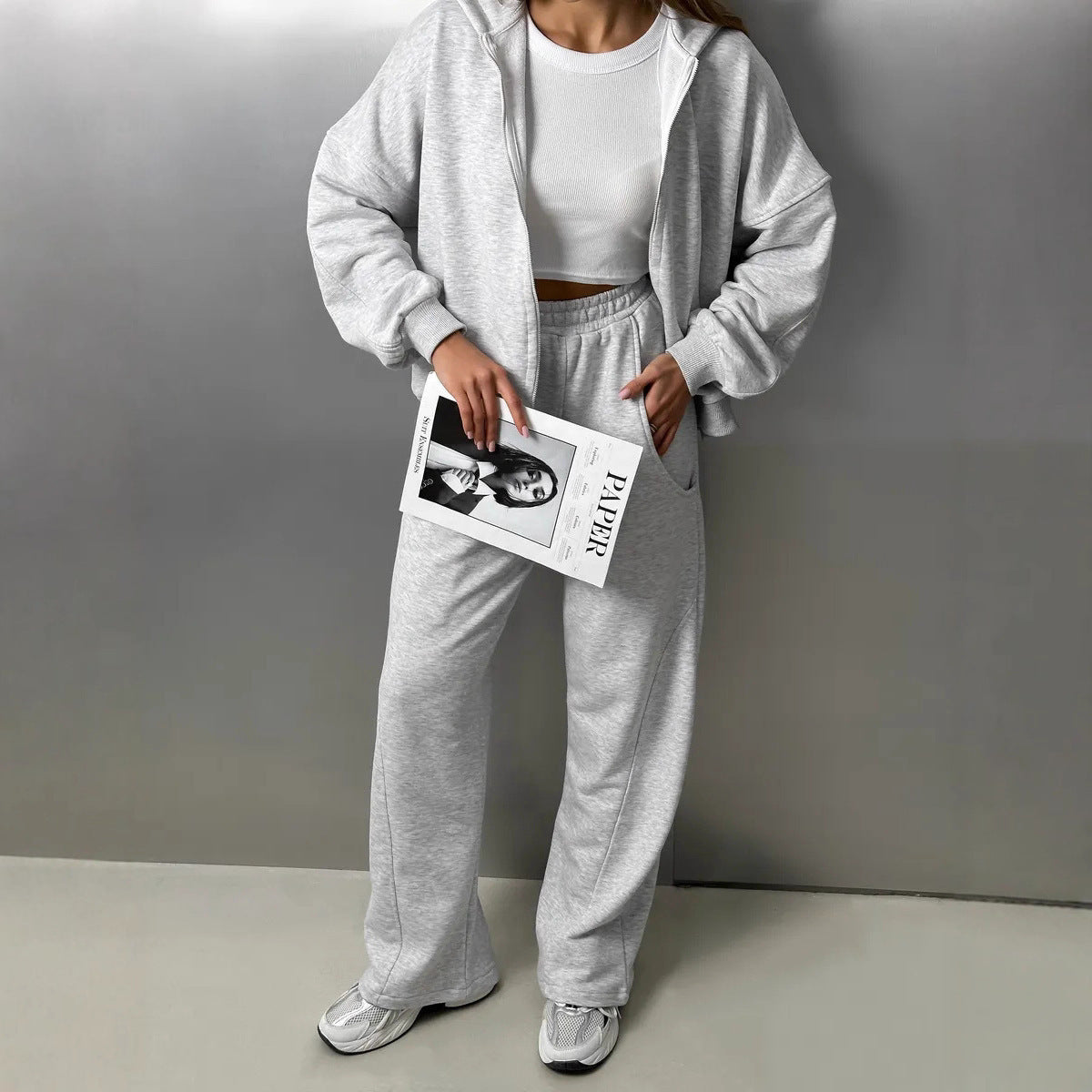 Women Casual Hoodie with Wide Pants Chic and Style