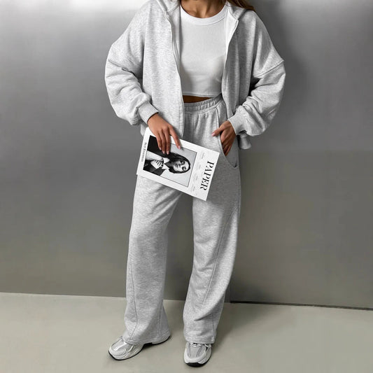 Women Casual Hoodie with Wide Pants Chic and Style
