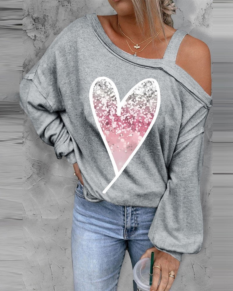 Pull oversized décontracté pour femmes avec design en paillettes en forme de cœur Chic und Stil