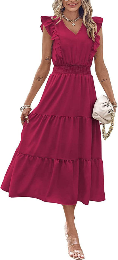 Robe maxi pour femmes avec détails en volants et taille élastique Chic und Stil