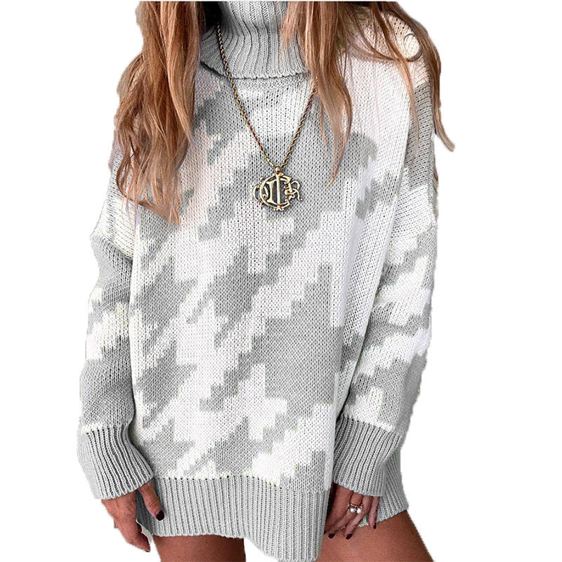 Pull en maille épaisse pour femmes avec col montant et motif géométrique moderne Chic und Stil